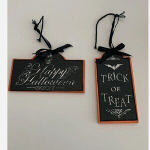 Pier 1 Halloween Sign Trick or Treat and Happy Halloween Ornaments Set Of 2